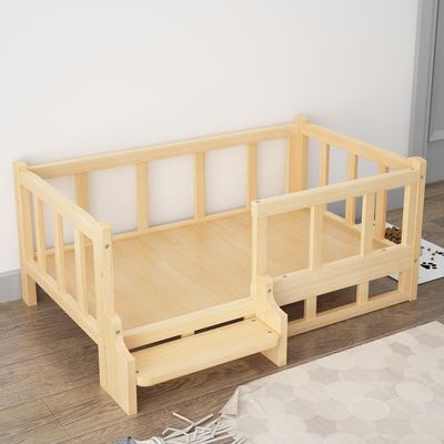 Cama de mascotas de madera con cubierta extraíble para perros de peluche y pomeranianos