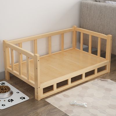 Cama de mascotas de madera con cubierta extraíble para perros de peluche y pomeranianos