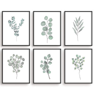 Plantas verdes botánicas Arte de pared Conjunto de 4/6 plantas de madera Decoración de pared Imágenes 8 "x10" de hierro