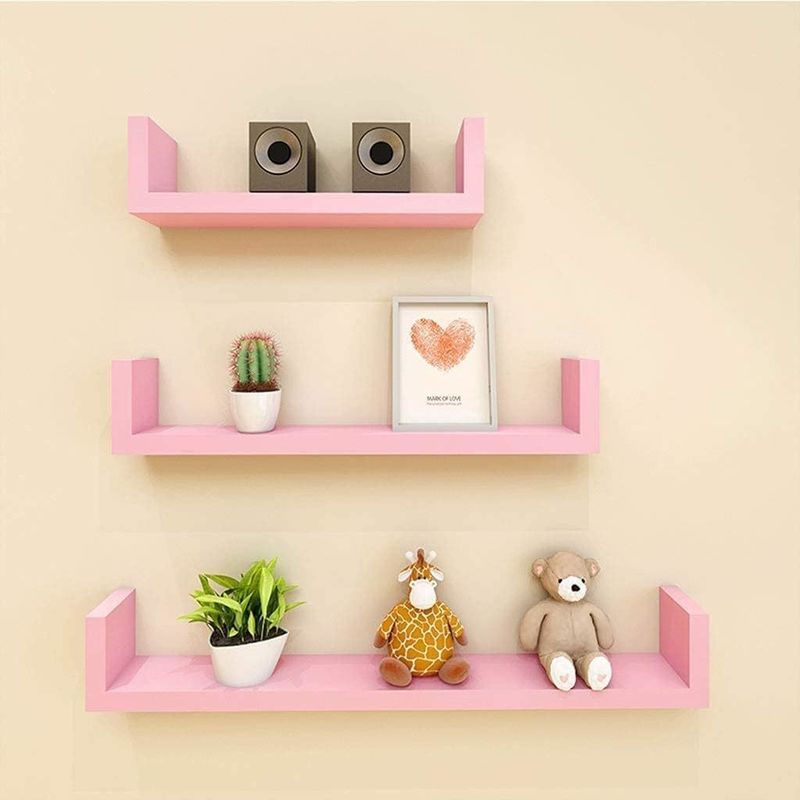 Estantes de pared de madera pintada en forma de U ajustables Set de 3 para el baño Sala de estar