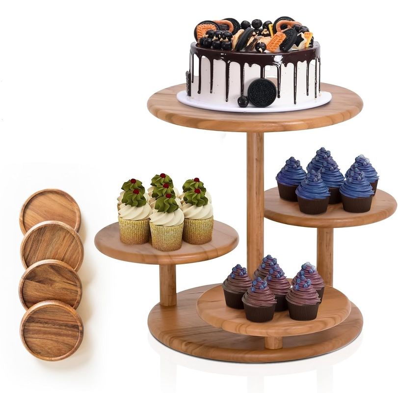 Cuatro niveles de torta de madera Torre Stand contiene 50 cupcakes para la fiesta de la boda el postre de cumpleaños