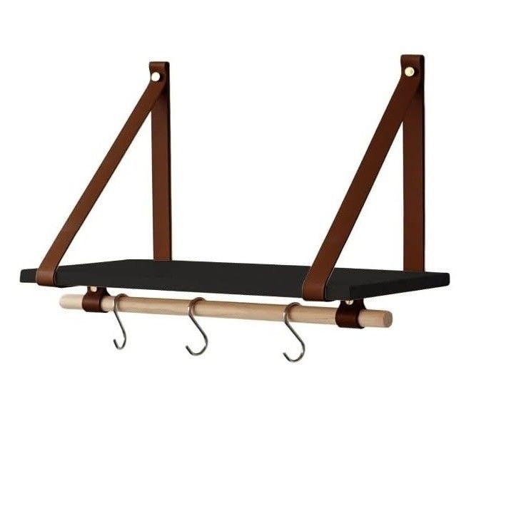 Como su pedido 45X20 Negro Pu Marrón Cuero Correa Pared Estante flotante Estante de madera Moderno