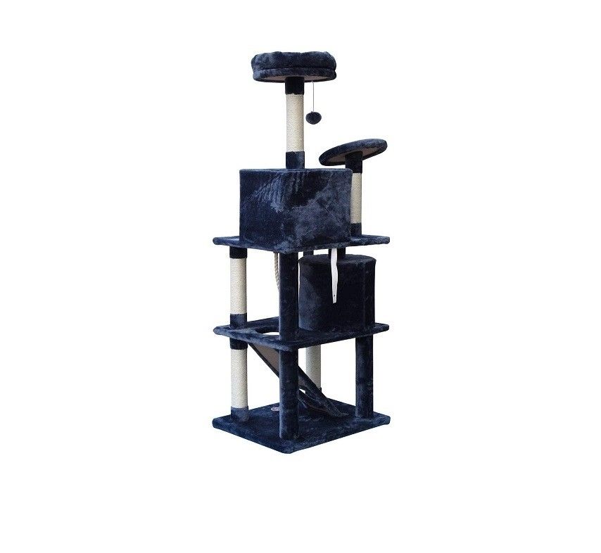 Muebles de sala de estar gris oscuro 4 plataformas 64 pulgadas árbol de gato con 2 camas cubos casa de juegos