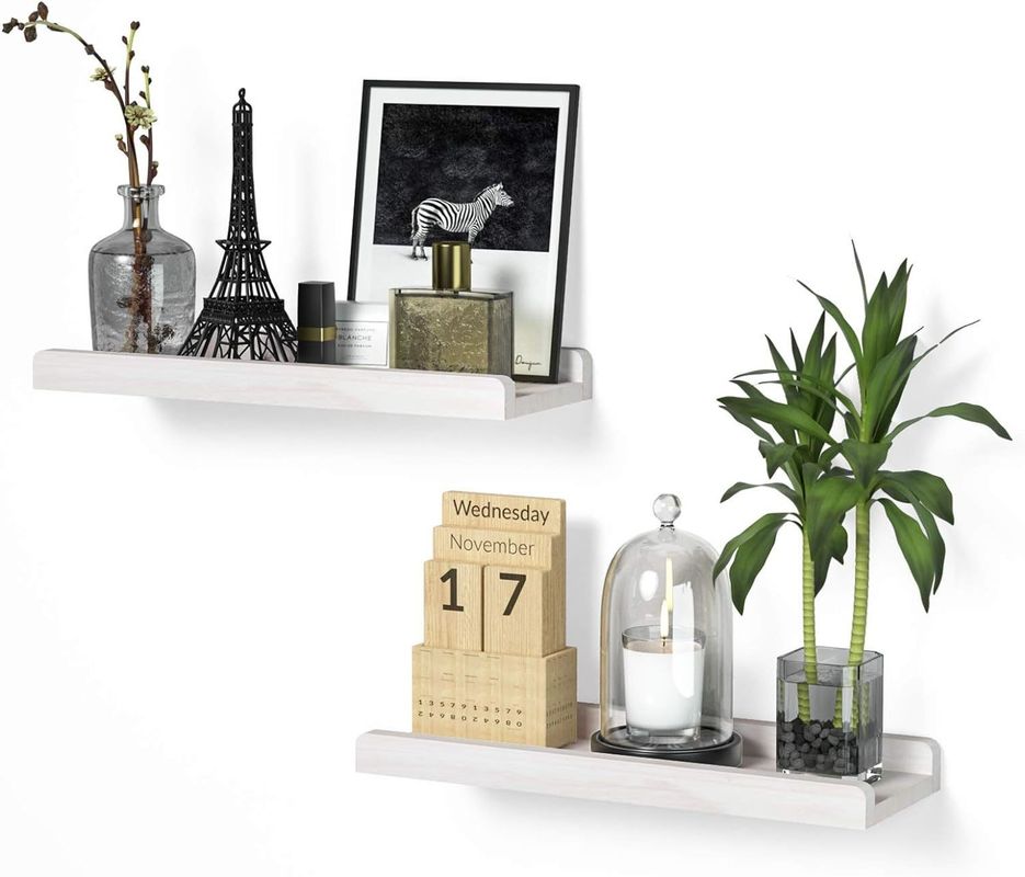 Muebles para el hogar Conjunto de 2 estanterías de pared de madera maciza 7 pulgadas Blanco Rustico estanterías flotantes