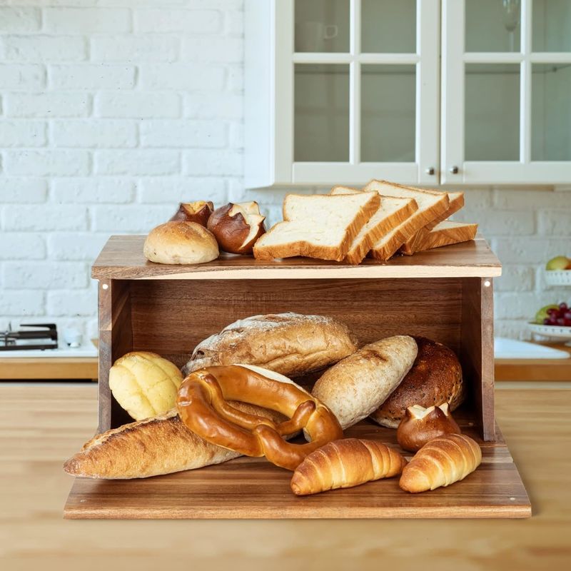 Caja de pan de madera todo en una pieza organizador para el montaje de la cocina pan natural vintage contenedor de almacenamiento de alimentos