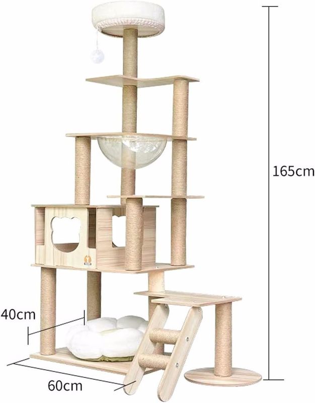Torre de gato de madera de tamaño personalizado con componentes de rascador de marco de escalada de varios niveles