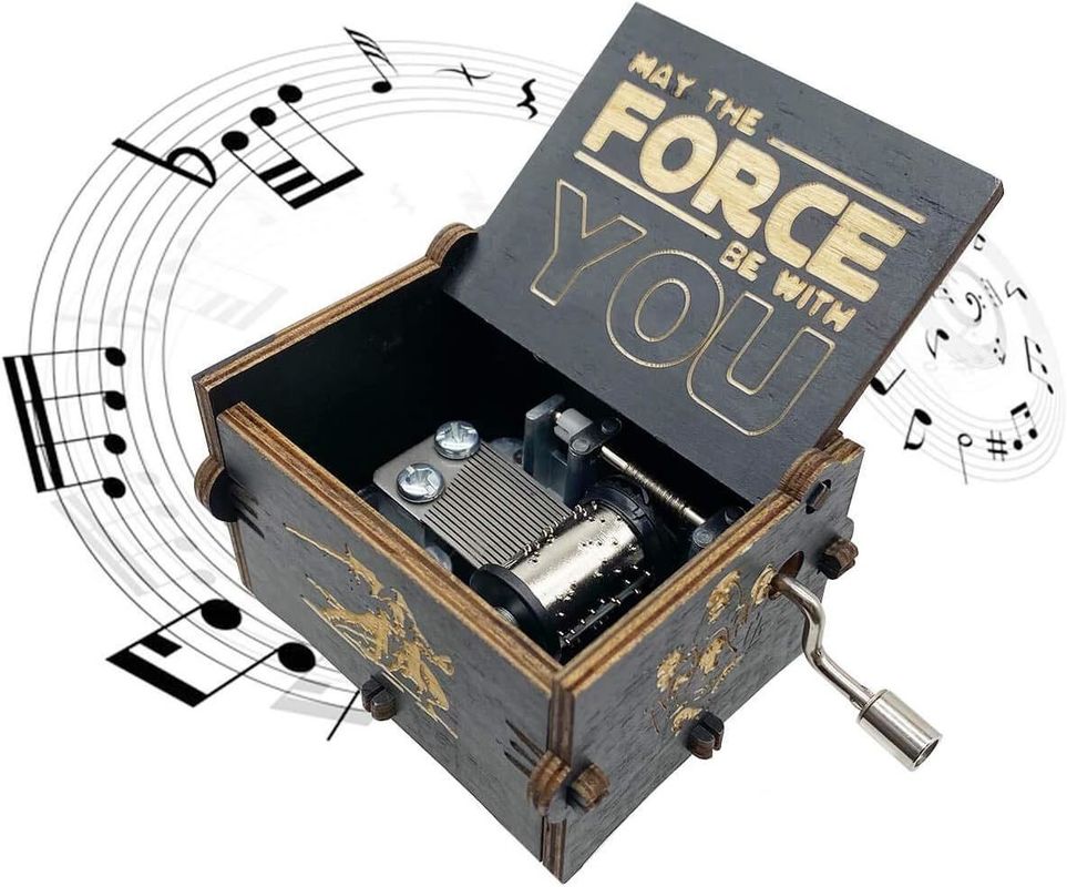 Rectángulo Personalizado Vintage Laser grabado de Star Wars caja de música de manivela de madera