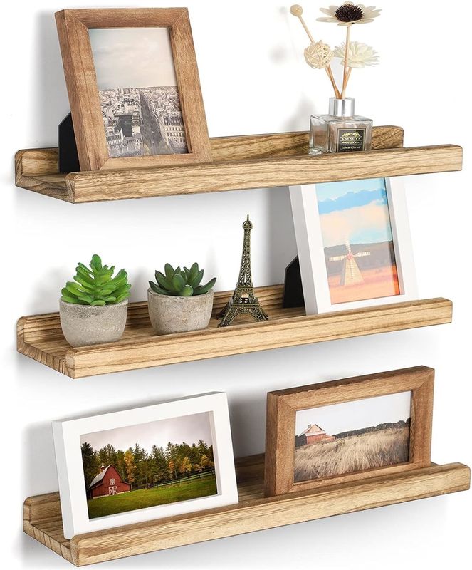 16.9 pulgadas Conjunto De 3 Estantes De Madera Marrón Adjustables Estantes Rústicos De Pared Para Oficina