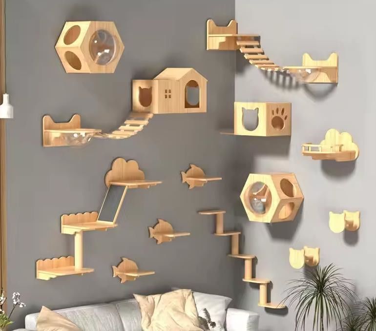 Tamaño personalizado Cama de gato montada en la pared Estante de madera para gatos para escalar en la sala de estar