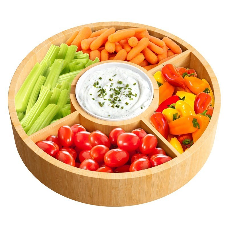 202407 bandeja redonda de bambú para servir con tazón de cerámica muestras gratuitas o devueltas