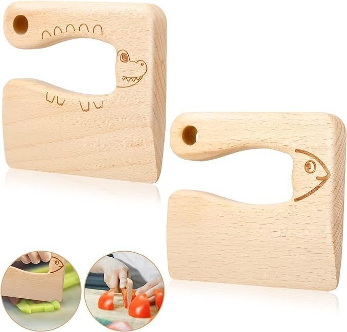 Materiales de madera Herramientas de cocina 2 piezas Niños Cuchillo para cocinar y cortar verduras Frutas