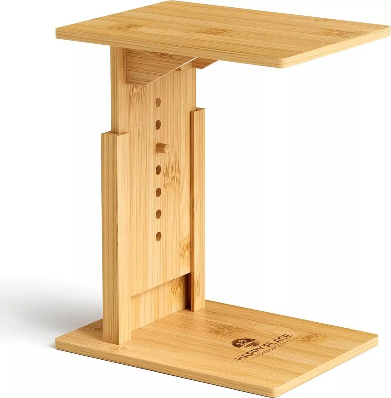 Mesa lateral en forma de C de bambú rectángulo ajustable para mesa de café de madera detrás del sofá