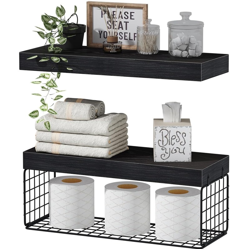 Cuencas Estantes de baño de madera sobre la pared del inodoro Estantes flotantes montados Estantes de granja Estante de papel higiénico Almacenamiento