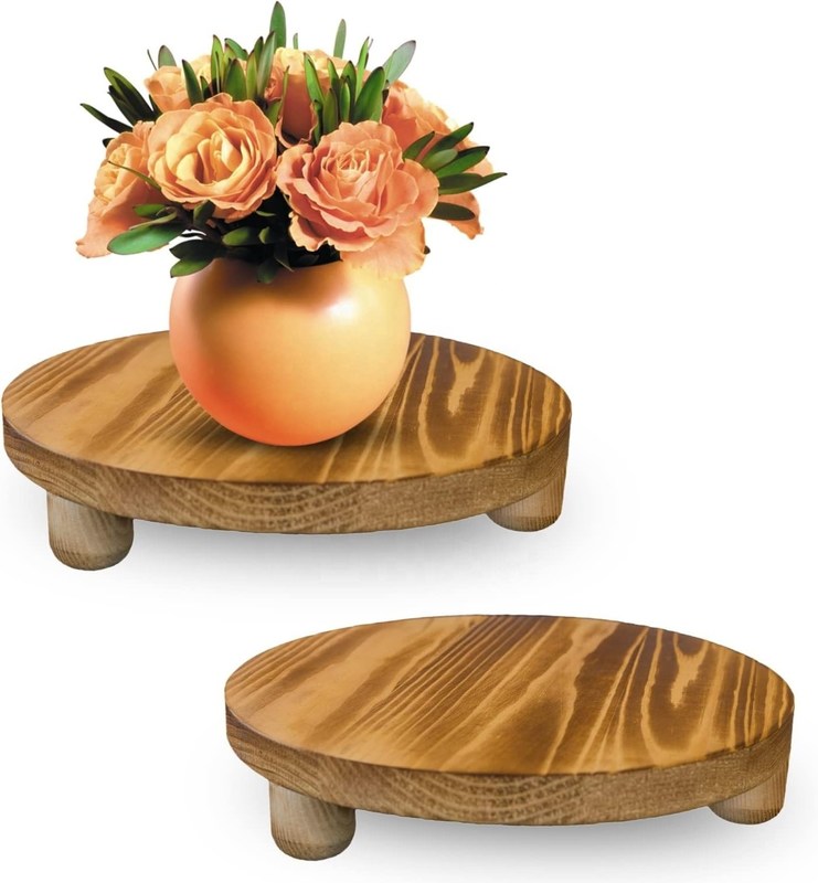 Caja de madera 2 paquetes de madera Riser planta taburete mostrador bastidor redondo maceta flor pedestal retro planta