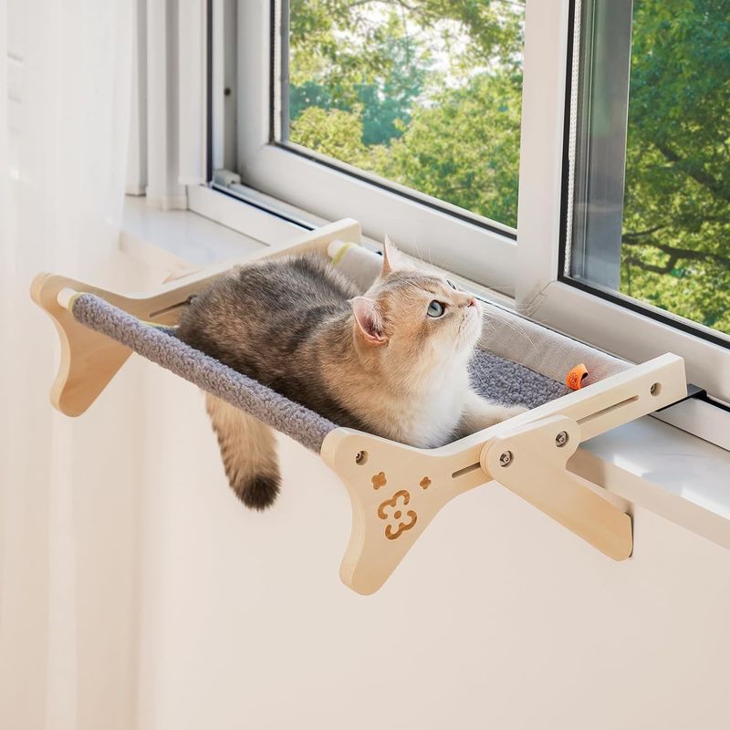 ISO9001 2008 FSCI BSCI Certificado Madera Percha de ventana de gato Sostiene hasta 40 libras 2 en 1
