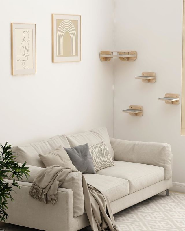 Muebles para el hogar de tamaño personalizado Muebles para gatos de esquina montados en la pared Perchas de estante de escalada con 3 escalones anchos