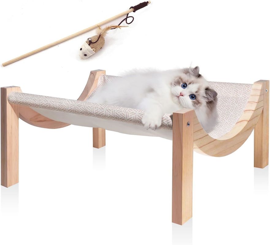 Hamaca de gato de madera elevada para hogares interiores y exteriores