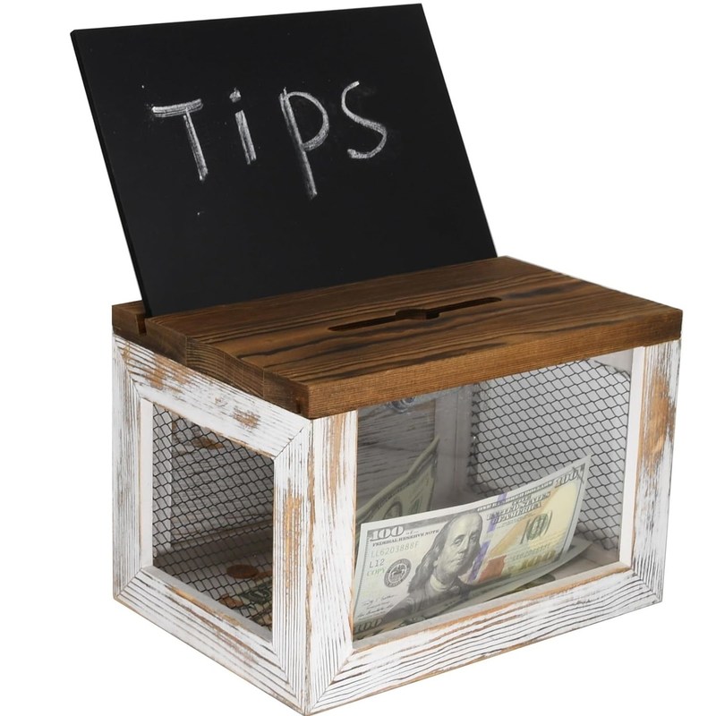 Diseño de rejilla de alambre Panel acrílico de madera de pino Caja de recolección de donaciones de boletas de votación para vajilla