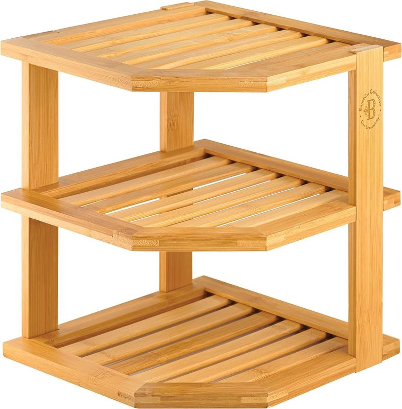 Organizador de estantes de placas de cocina de madera para gabinete ahorrando espacio Organizador de esquina de madera