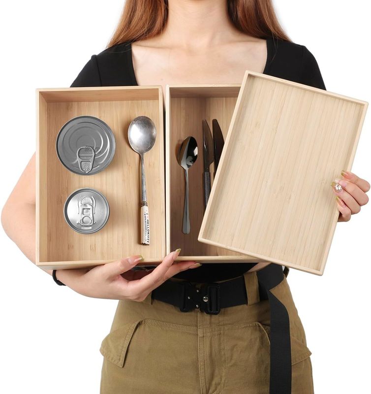 Paquete de regalo Conjunto de 2 10.2X7.3 pulgadas empilable cajón de bambú organizador de la caja de almacenamiento laminada bandeja