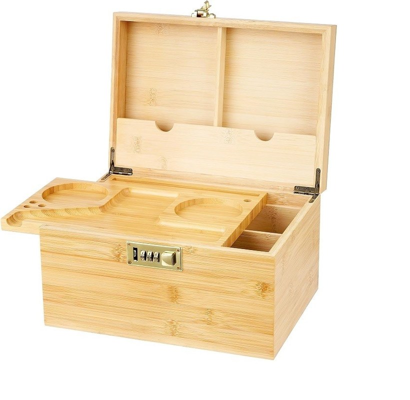 Caja de madera simple con bandeja extraíble y bloqueo combinado Almacenamiento a prueba de olor personalizado
