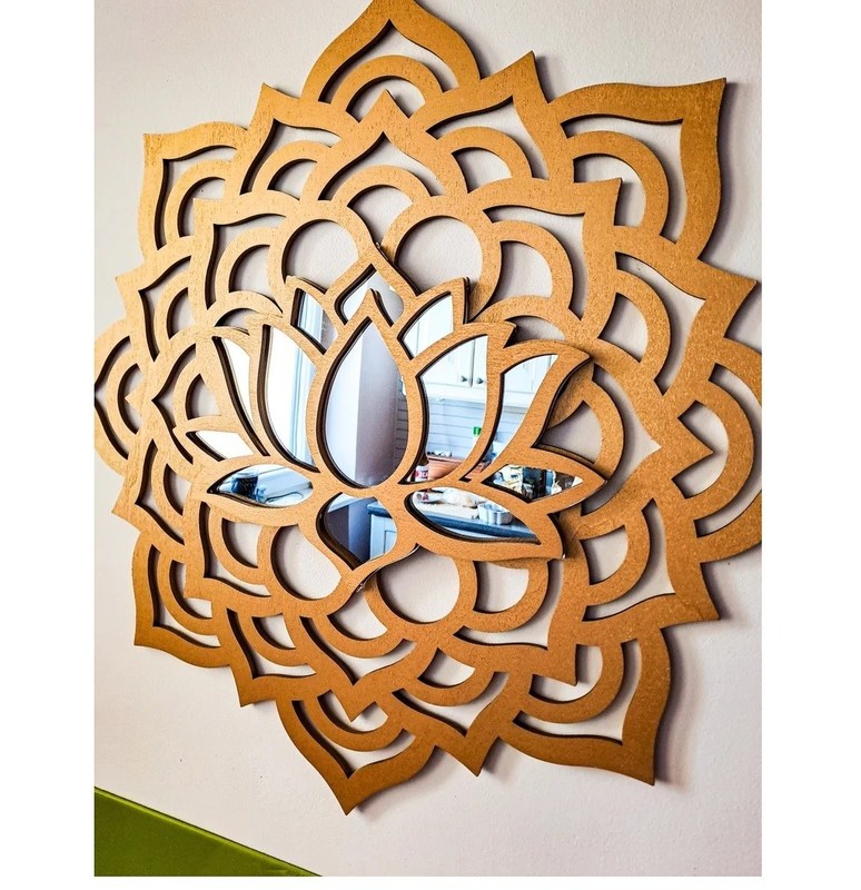 BOHO MANDALA Espejo de pared Flor de loto Estallido de sol Yoga Meditación Decoración de pared de madera