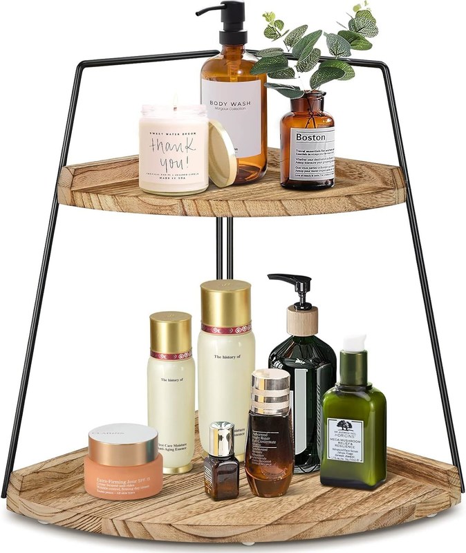 Estante de esquina de 2 niveles para almacenamiento y organización