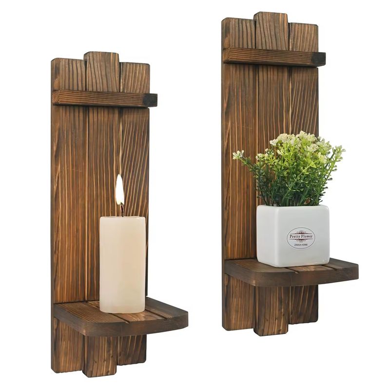 202406 Portadores de velas rústicas de madera para la pared con velas colgantes para un ambiente acogedor