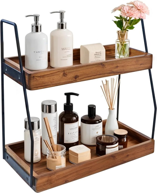 Sí organizador de baño de 2 niveles de acacia Estante de almacenamiento de madera para la cocina del baño