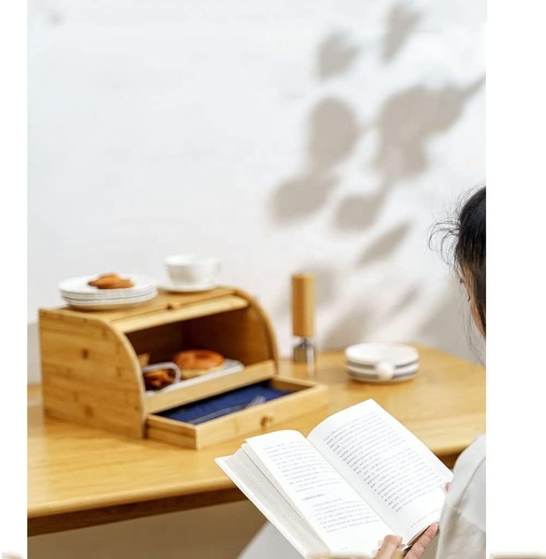 Cuchillo para pan de cocina de madera de bambú con tapa doble