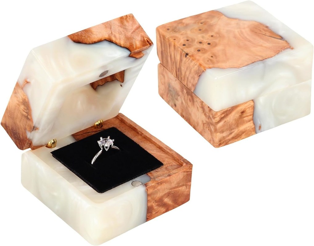 Elegante caja de anillos de madera de ranura única para envases pequeños de joyas antiguas hechas a mano