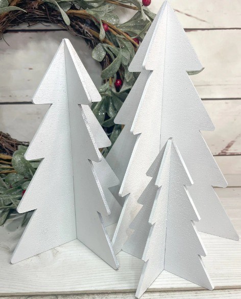 Conjunto de gran cantidad de 3 árboles de madera blanca para la decoración de Navidad para el árbol de invierno por OEM