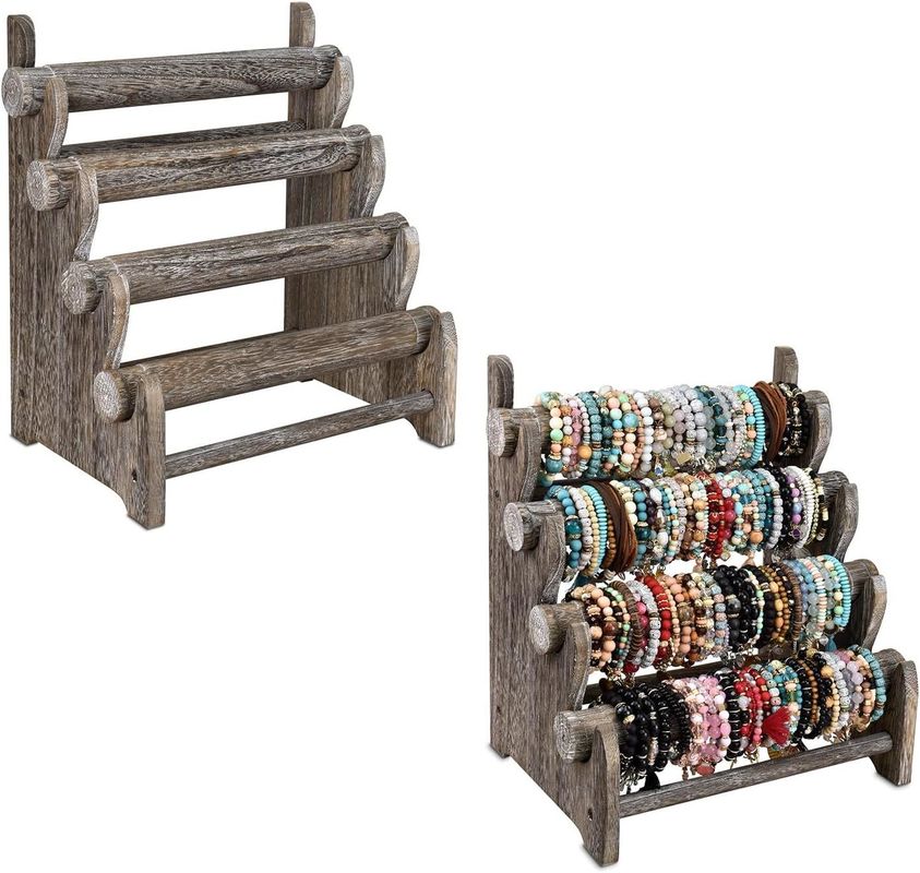 4 niveles de madera de joyería de pulsera de visualización soporte organizador de contenedor de almacenamiento para el hogar 12 W x 9 D x 14 H