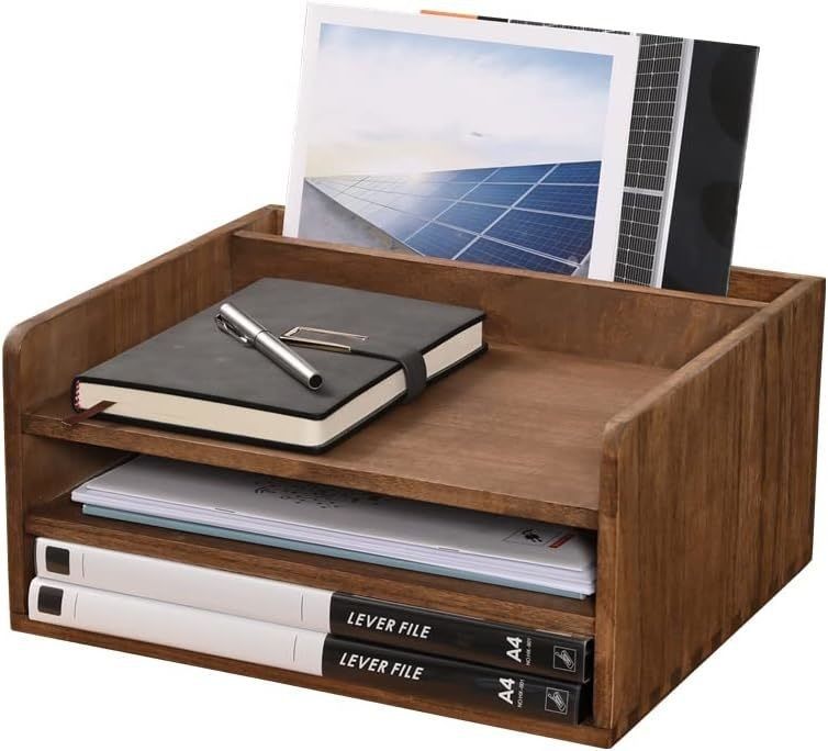 Organizador de bandejas de almacenamiento de carpetas de archivos de escritorio de madera