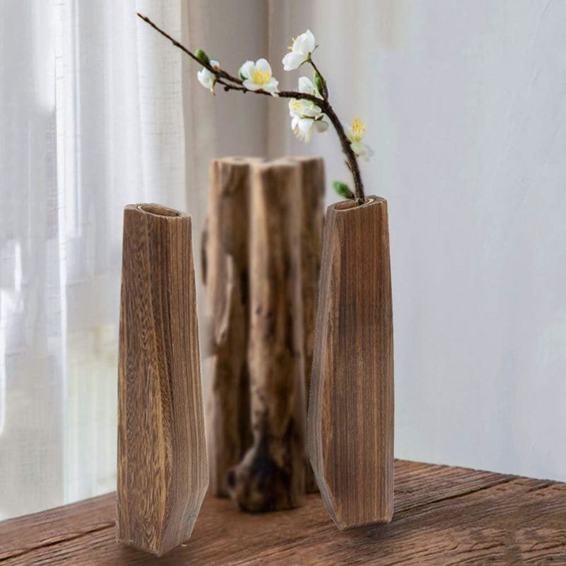 Decoraciones de interiores Vaso de madera con diseño artesanal y soporte de vidrio de color puro