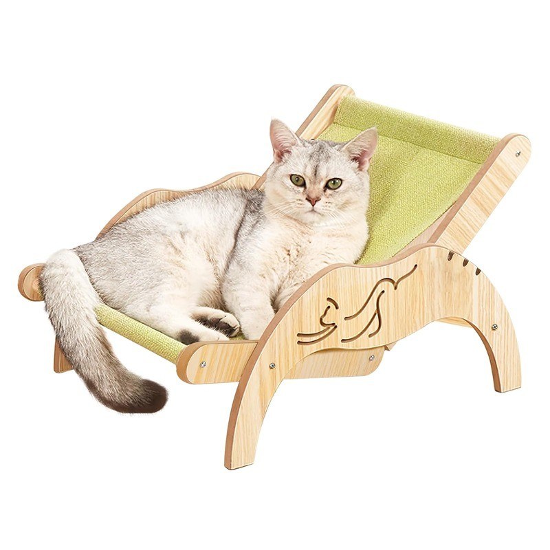202407 Sillón para gatos acogedor interior silla de gato de madera ajustable con impresión con grabado láser
