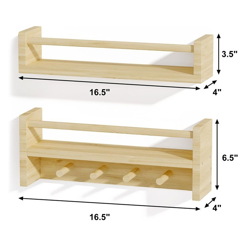 Hooks de madera Estante de libros de madera natural Estantes montados en la pared para el almacenamiento de decoración de la guardería