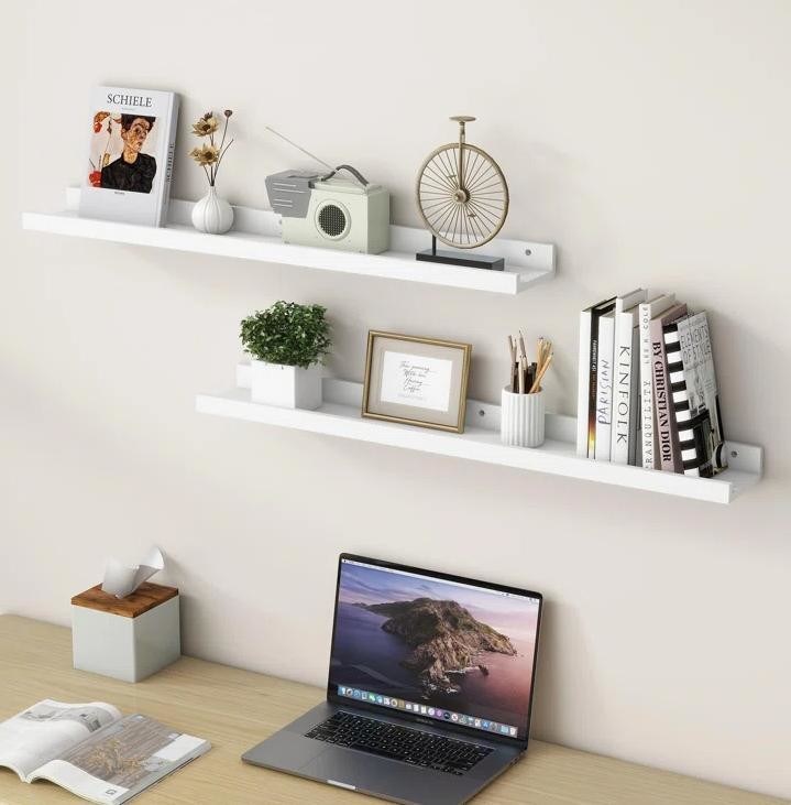 Muebles de sala de estar 2 piezas estanterías flotantes de madera sólida para pantalla de pared minimalista