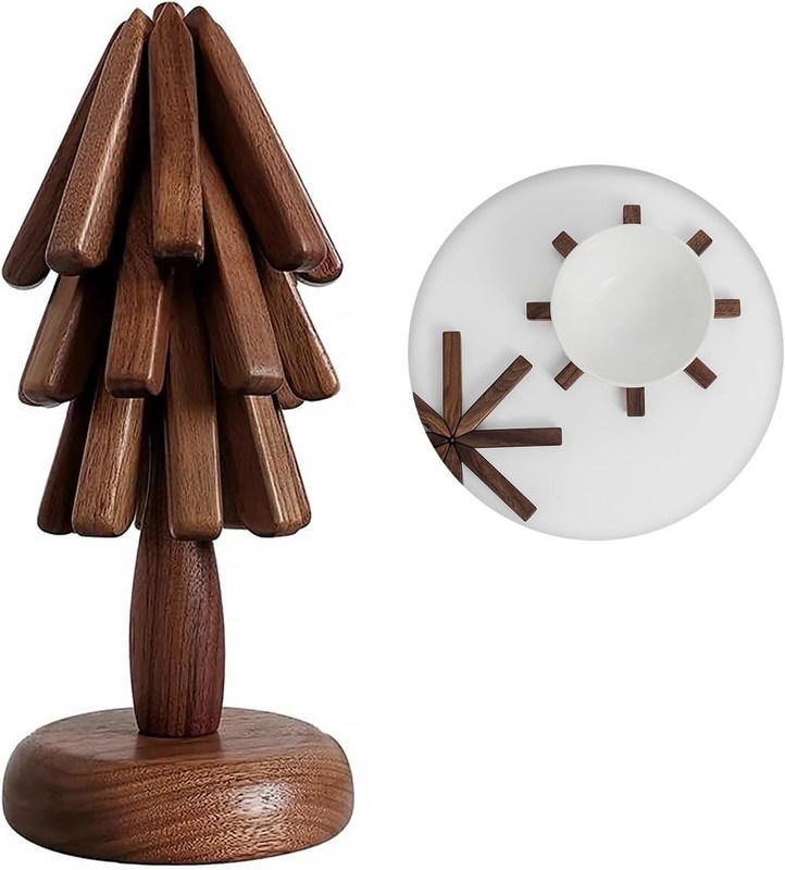 Conjunto Trivet de forma de árbol para platos calientes Montador de nuez negra y soporte de impresión