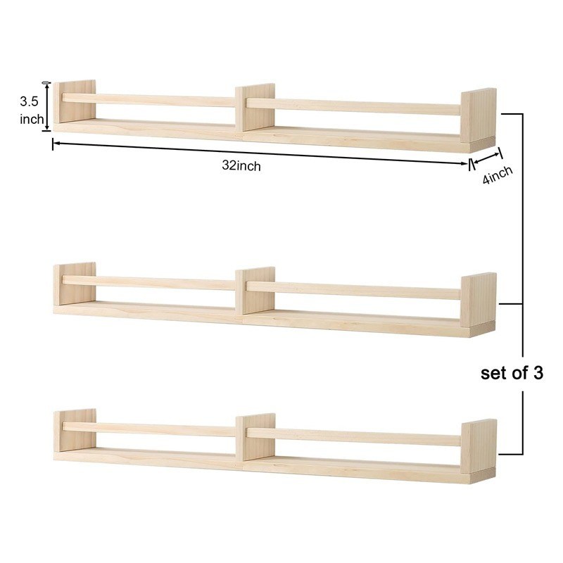 Estante colgante de pared Conjunto de 3 estanterías flotantes de madera para decoración y almacenamiento de la habitación de los niños