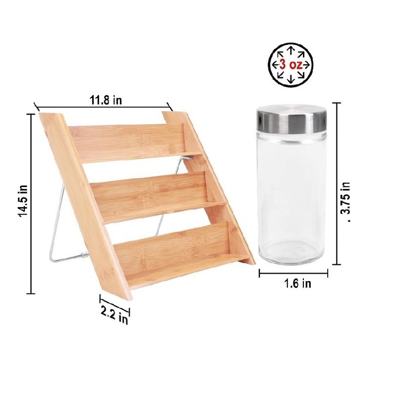 Caja de madera de cocina enlatada Salsa para cocinar Aceite de oliva botella de vinagre de 18 frascos Bambú Compacto organizador de especias