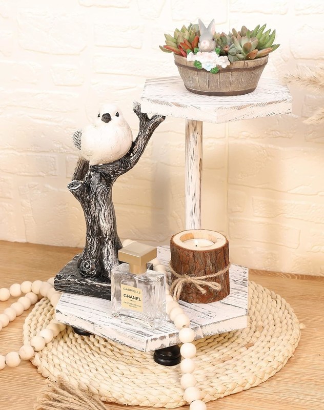 2 capas de pantalla hexagonal de madera elevadora bandeja de la granja blanca para la cocina y el baño