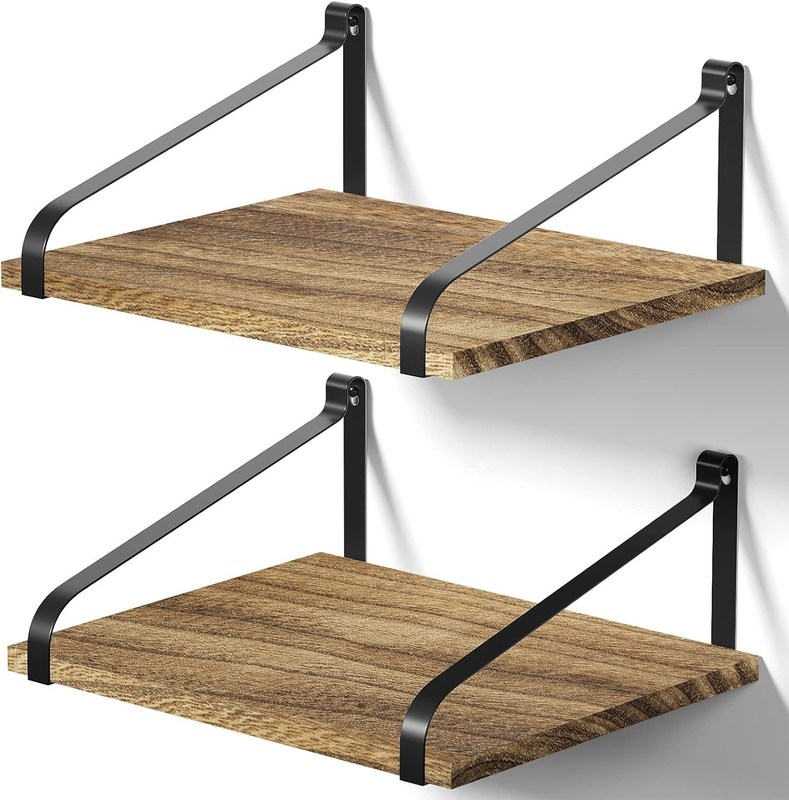 Conjunto moderno de 2 estanterías flotantes de pared de madera rústica L16.5 X W12 pulgadas
