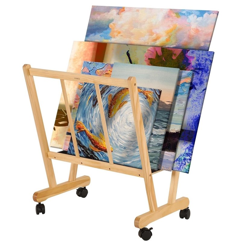 202406 Estante de impresión grande de madera con ruedas rodantes Logotipo personalizado Display y almacenamiento de baño