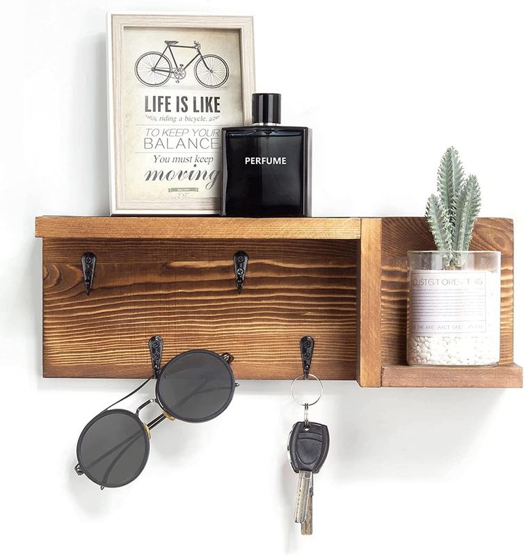 Estante colgante plegable montado en pared de madera rústica de dos niveles para decoraciones para el hogar