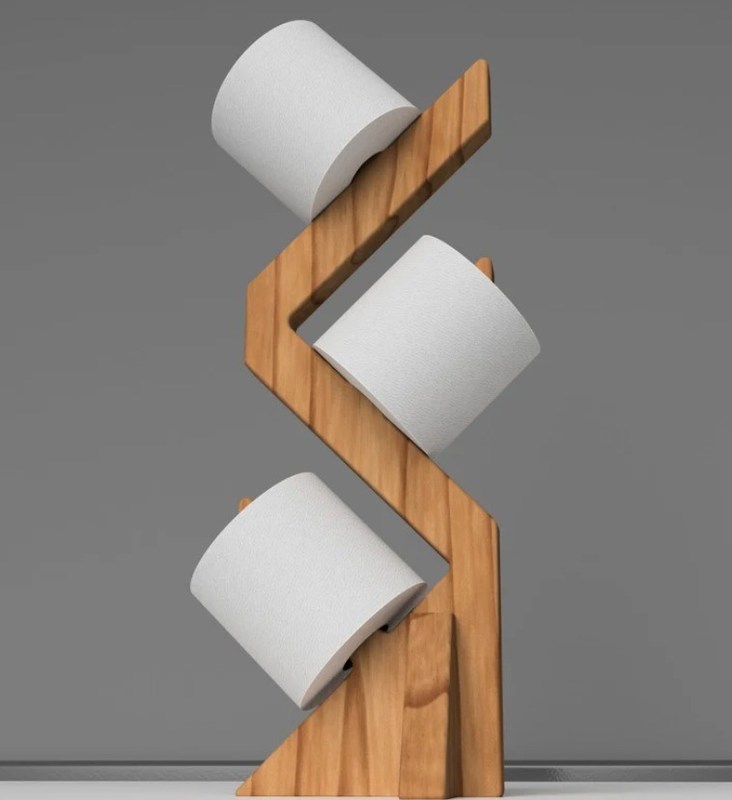 Estante de madera de doble nivel para soporte de papel higiénico elegante y funcional