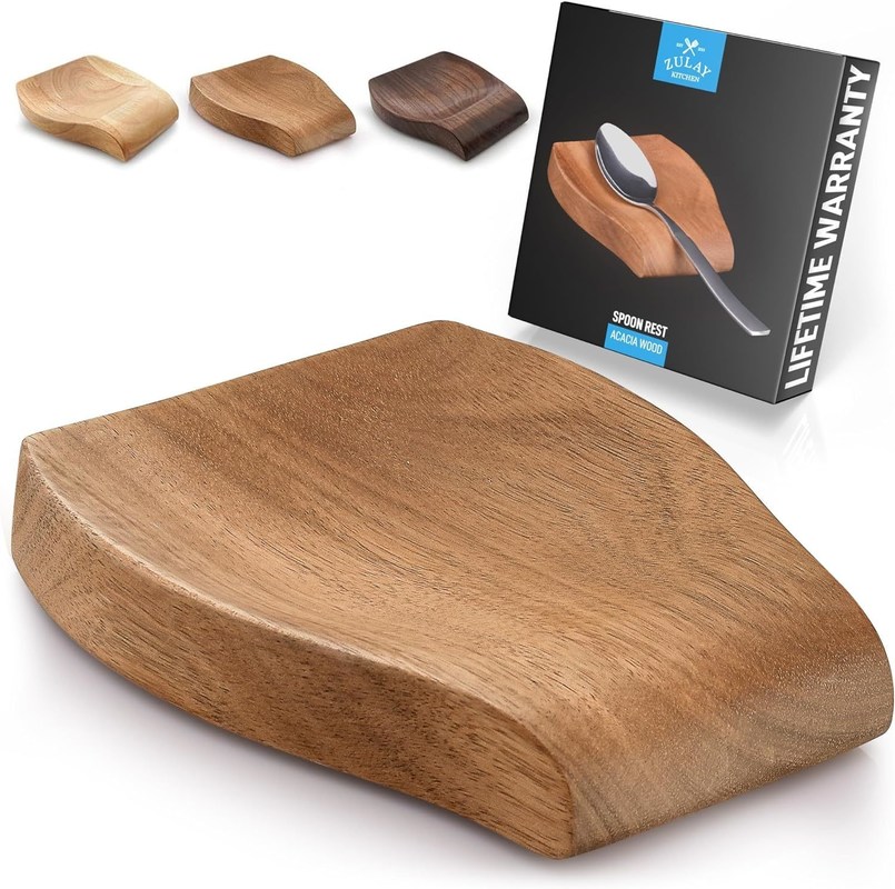 Regalo artesanía industrial de acacia de madera cuchara de soporte para la cocina de silicona no resbaladizo pies