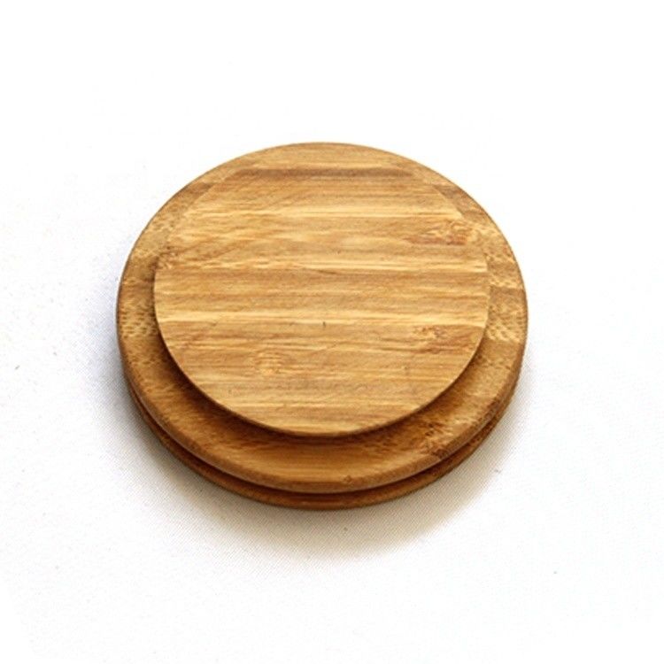Capa de madera de bambú de forma redonda personalizada para portavelas de vidrio Jar Jars y anillo de silicona