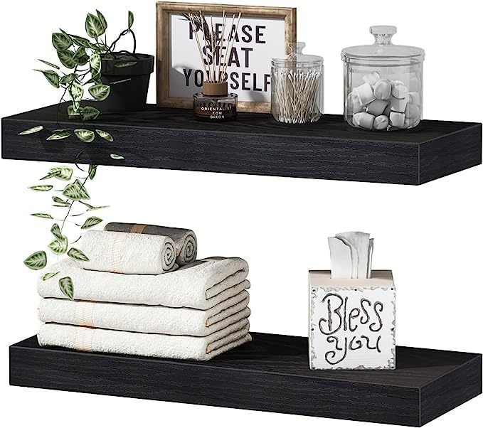 Conjunto de 2 estanterías flotantes de madera de estilo rústico para una exquisita decoración del hogar