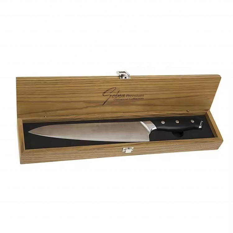 Caja de cuchillo de madera hecha a mano cuchillo personalizado rectangular botella de vino de madera sólida Caja para cocina